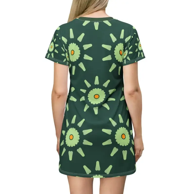 Stunning Green Floral Abstract Shirt Dress