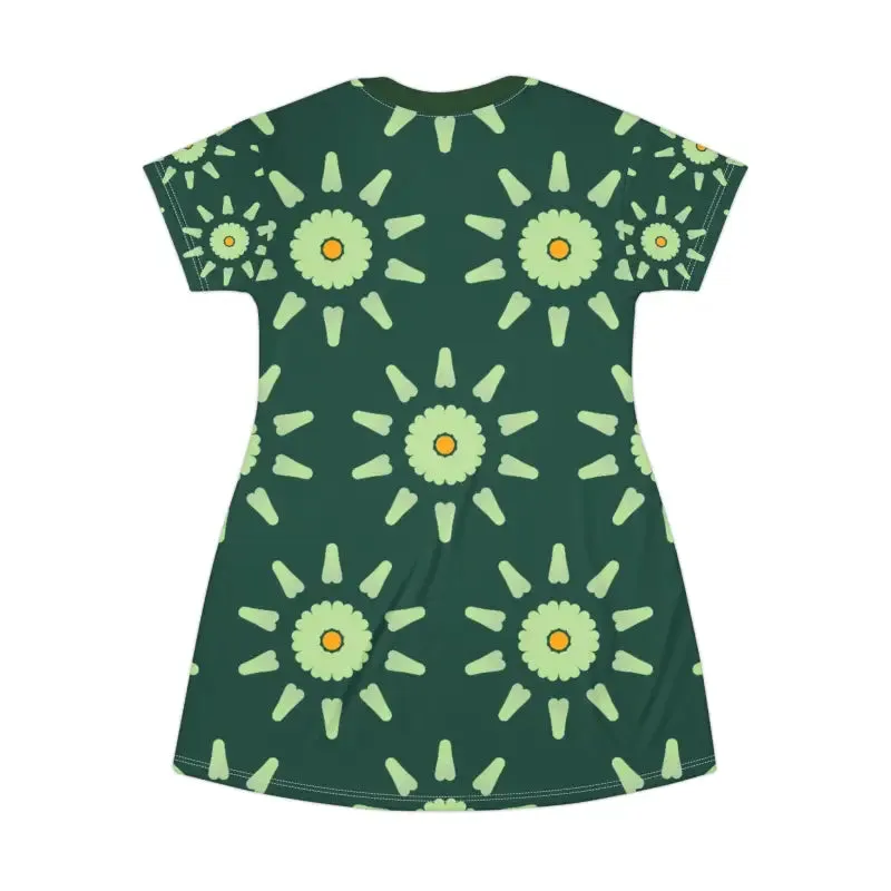 Stunning Green Floral Abstract Shirt Dress