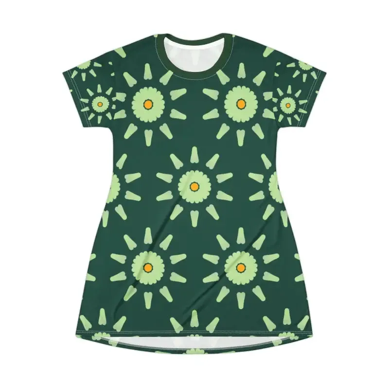 Stunning Green Floral Abstract Shirt Dress