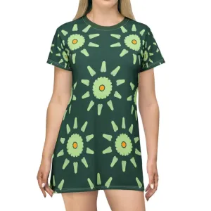 Stunning Green Floral Abstract Shirt Dress