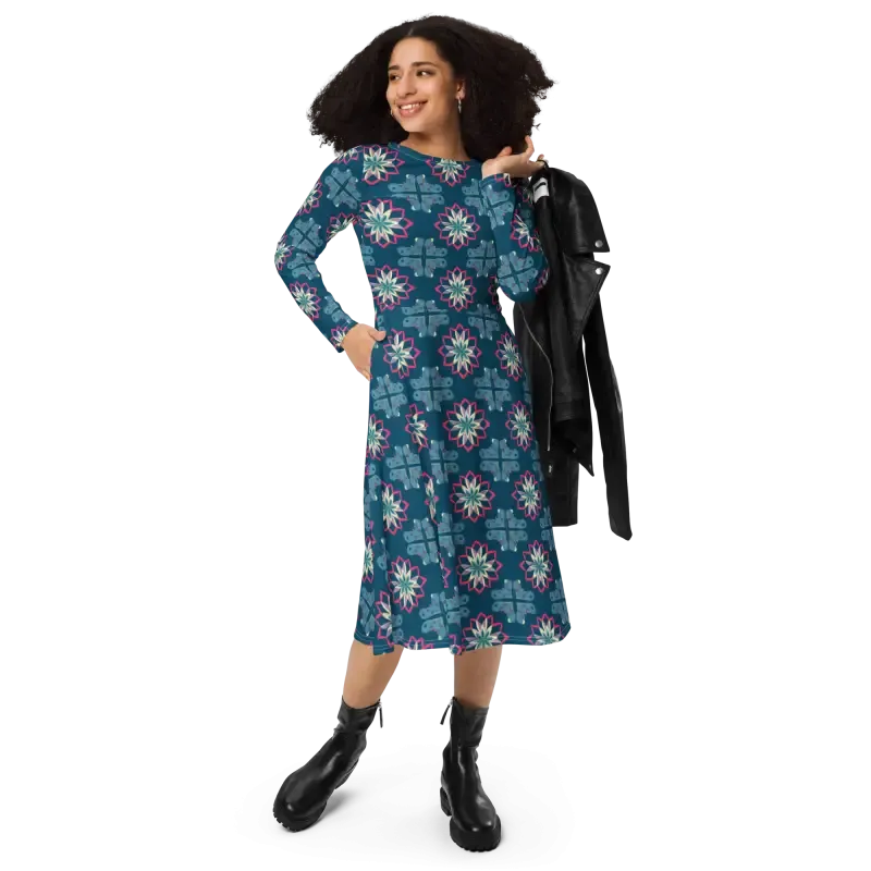 Stunning Long Sleeve Midi Dress for Bold Divas