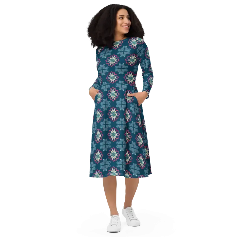 Stunning Long Sleeve Midi Dress for Bold Divas