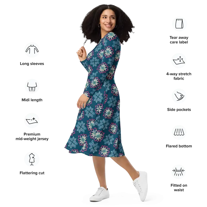 Stunning Long Sleeve Midi Dress for Bold Divas