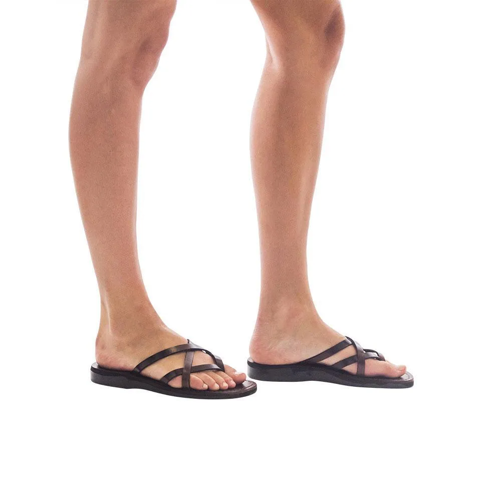 Tamar - Leather Strappy Flip Flops | Brown