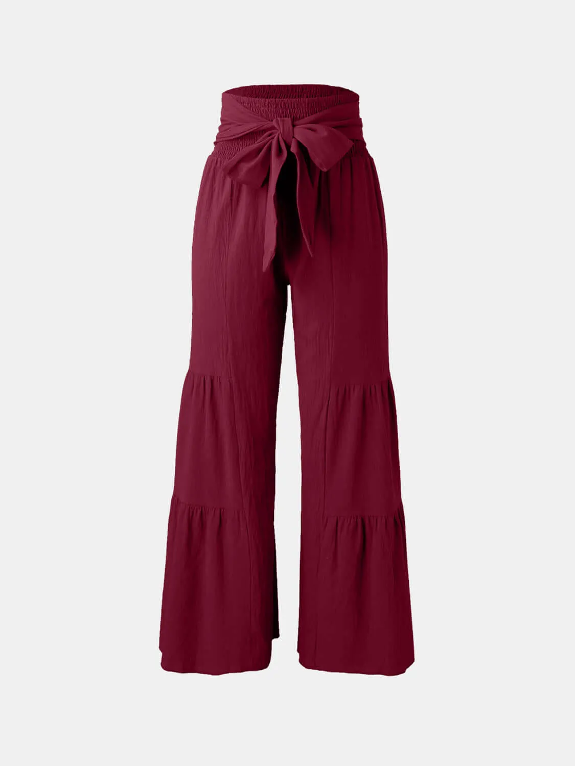 Tied Ruched High-Waist Wide Leg Pants – Effortless Glam