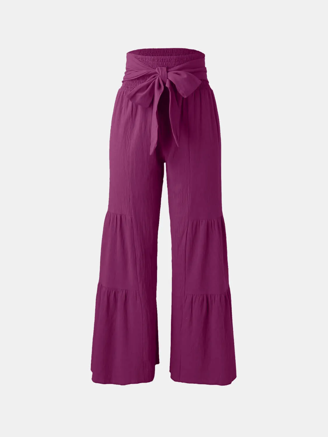 Tied Ruched High-Waist Wide Leg Pants – Effortless Glam