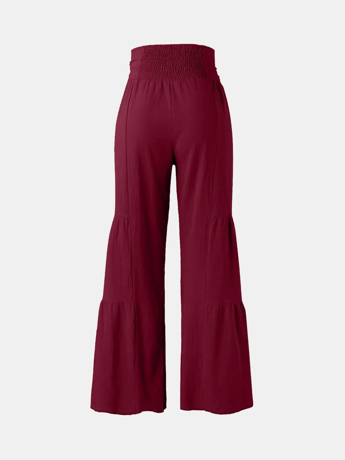 Tied Ruched High-Waist Wide Leg Pants – Effortless Glam