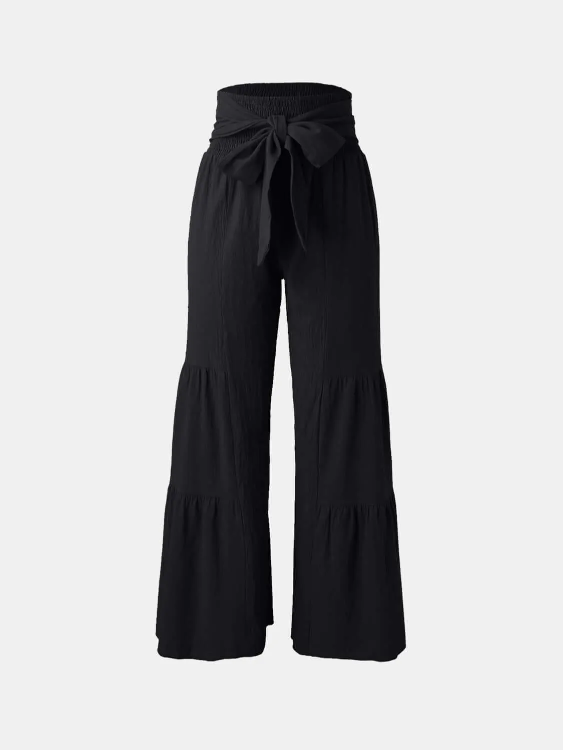 Tied Ruched High-Waist Wide Leg Pants – Effortless Glam