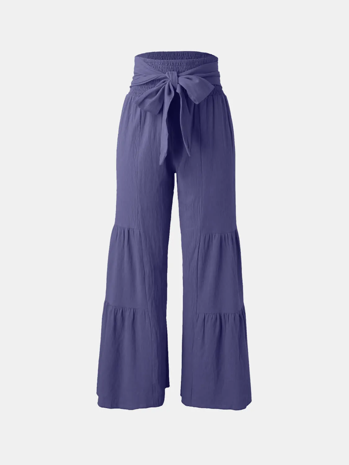 Tied Ruched High-Waist Wide Leg Pants – Effortless Glam