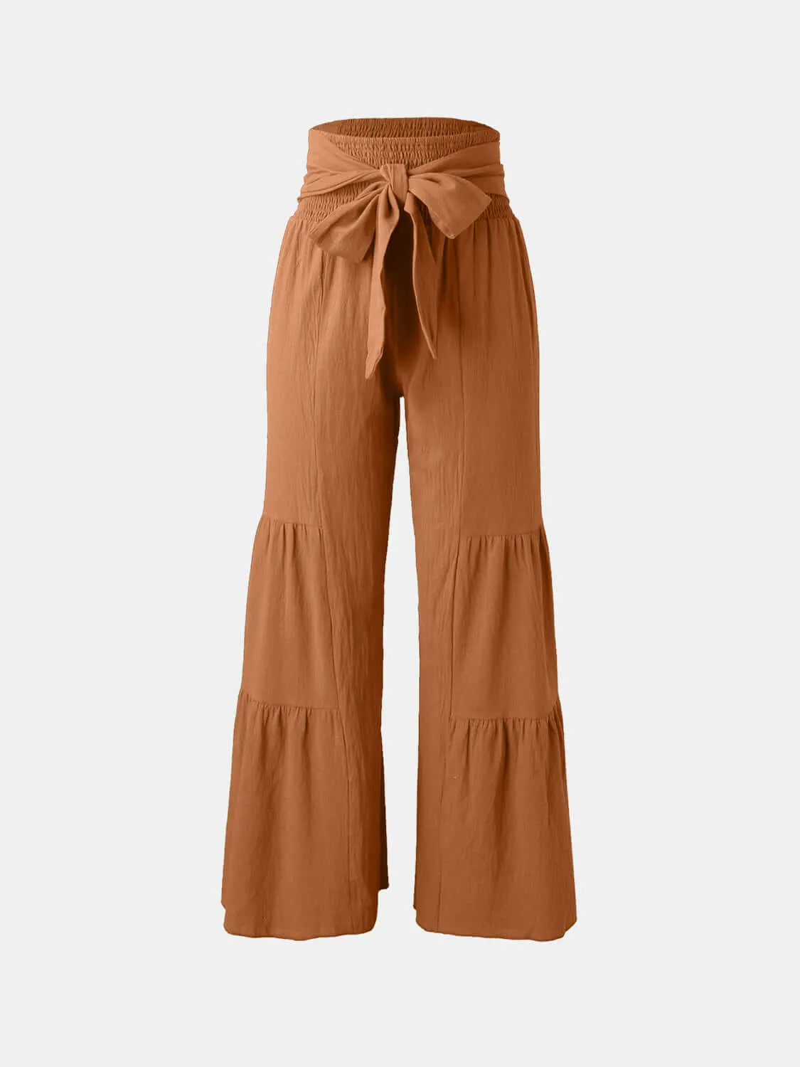 Tied Ruched High-Waist Wide Leg Pants – Effortless Glam