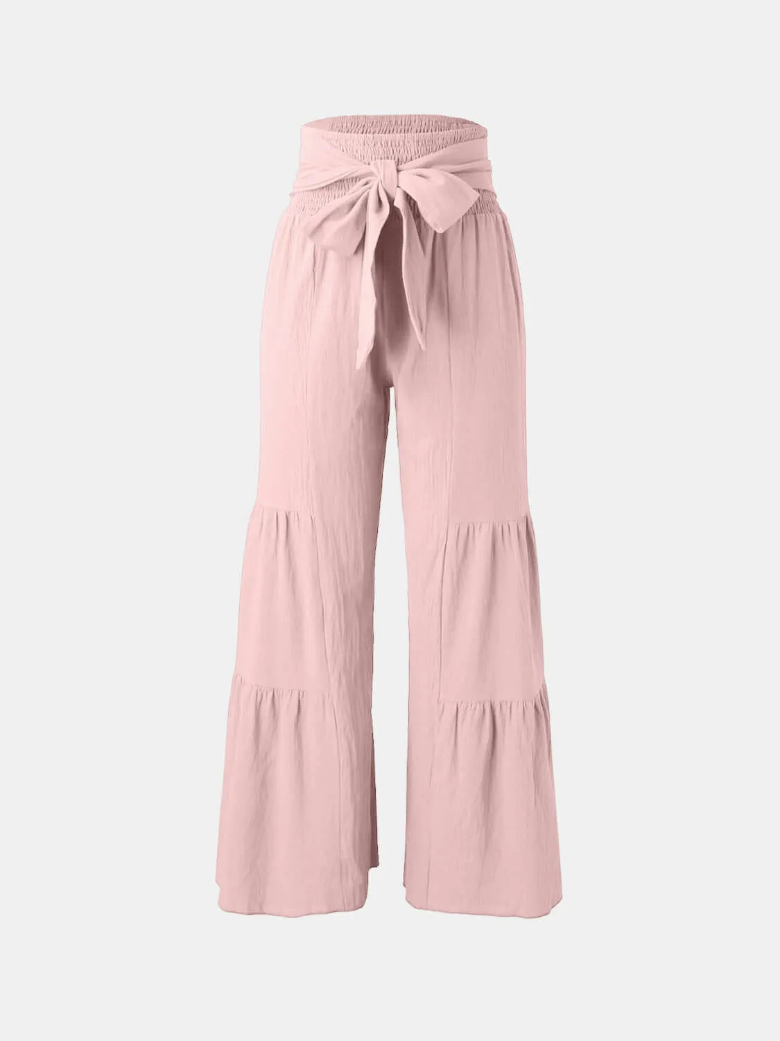 Tied Ruched High-Waist Wide Leg Pants – Effortless Glam