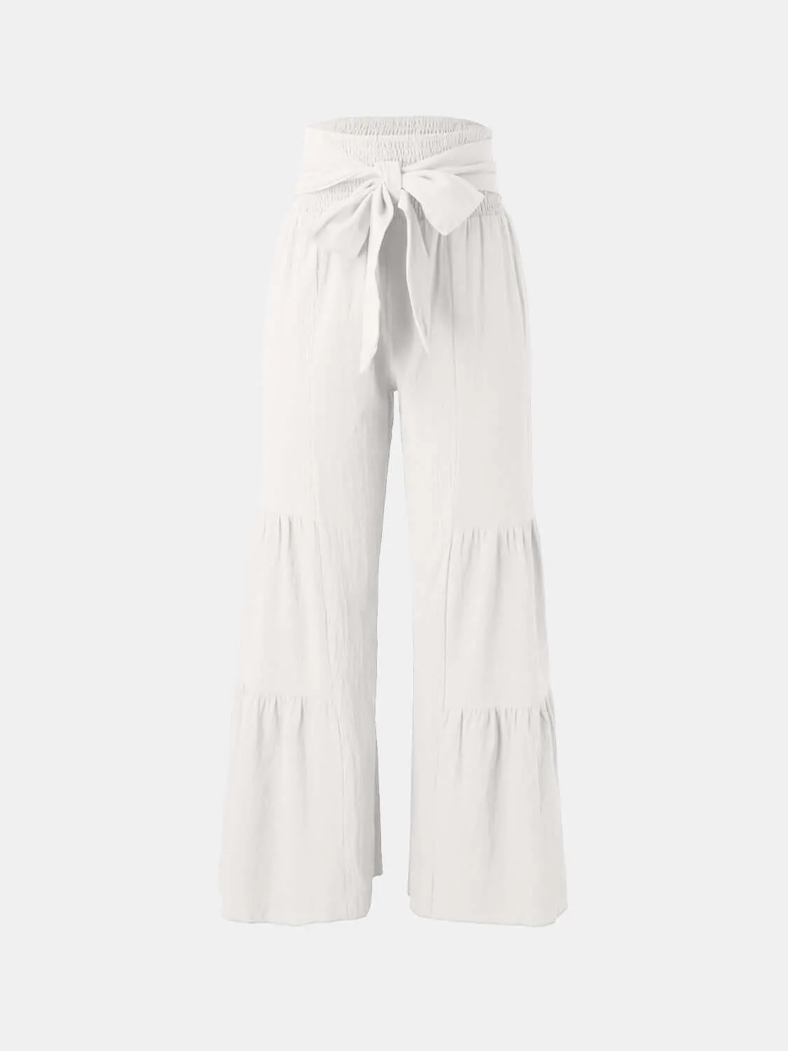 Tied Ruched High-Waist Wide Leg Pants – Effortless Glam
