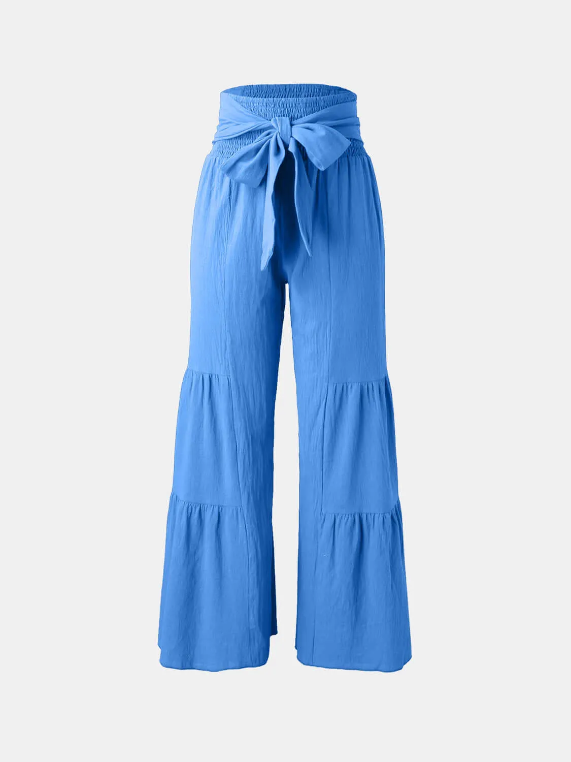 Tied Ruched High-Waist Wide Leg Pants – Effortless Glam