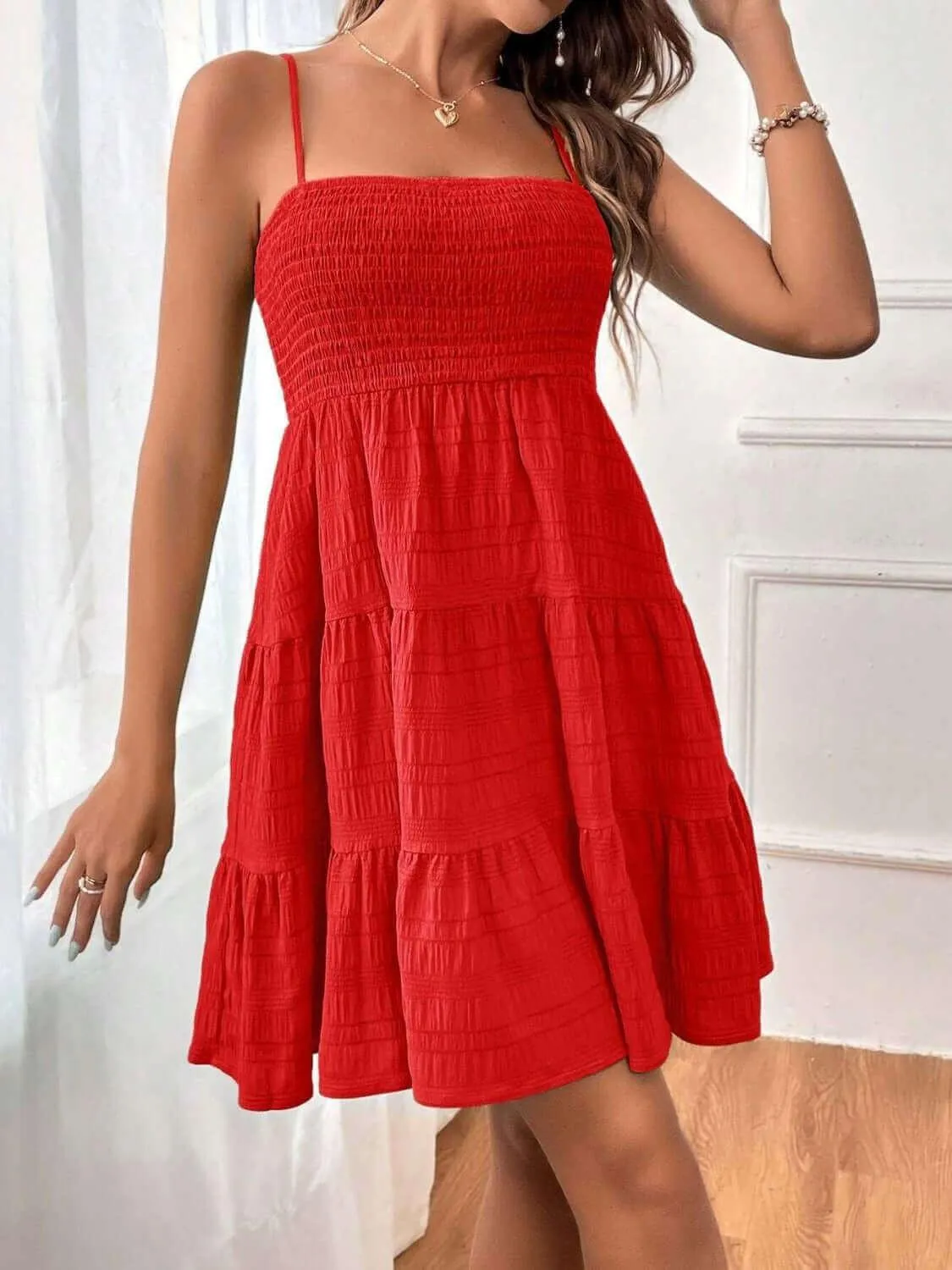 Tiered Smocked Square Neck Cami Dress – Flowy & Flattering