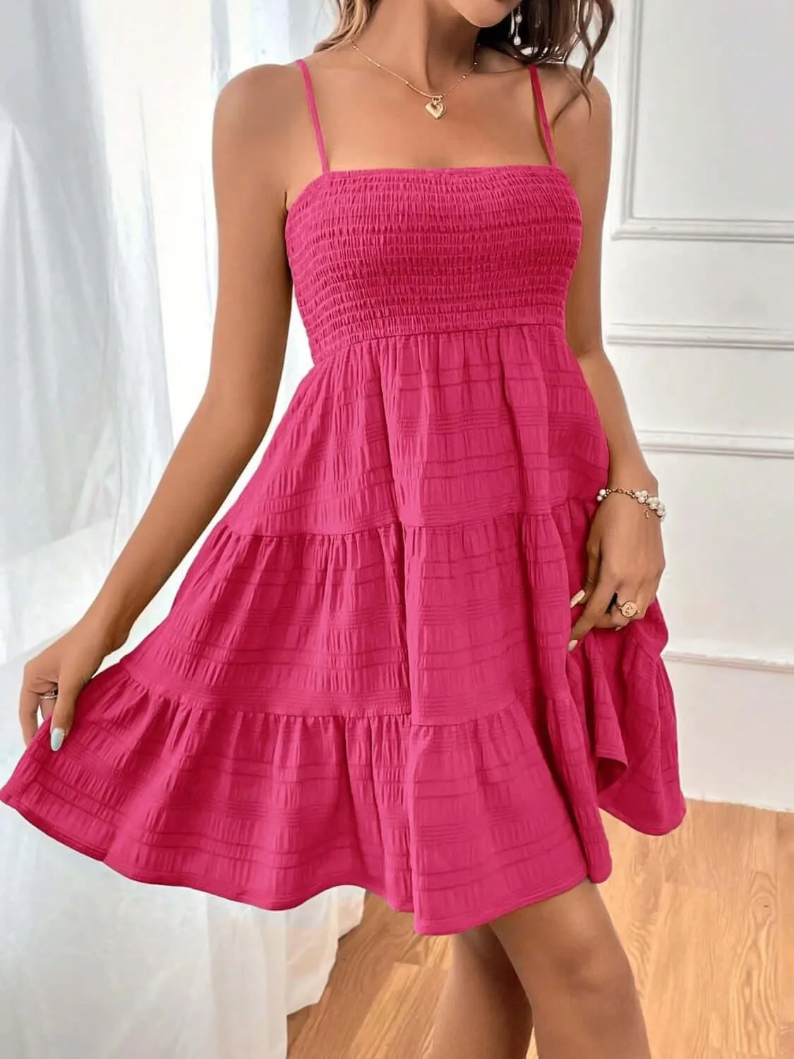 Tiered Smocked Square Neck Cami Dress – Flowy & Flattering