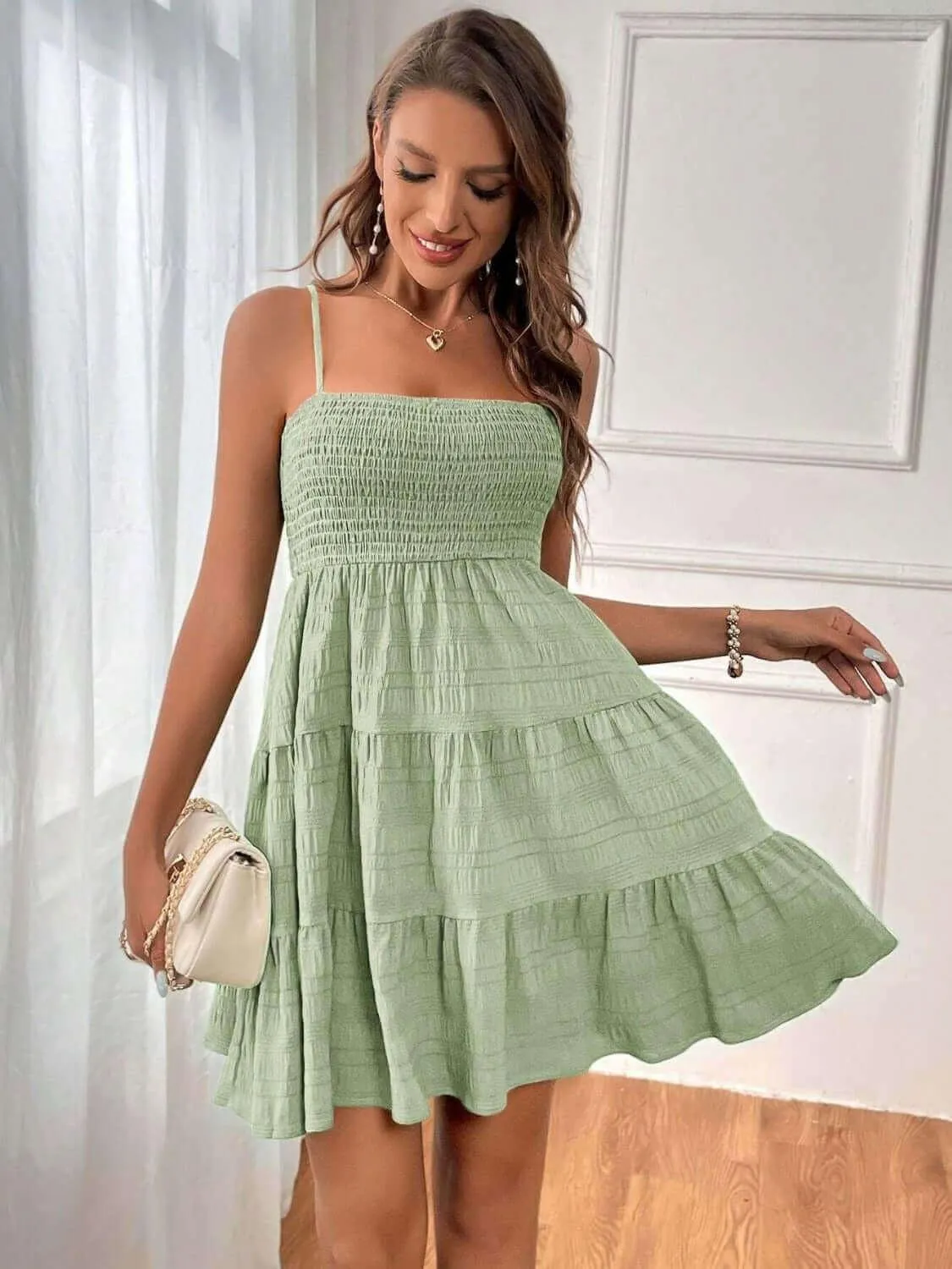 Tiered Smocked Square Neck Cami Dress – Flowy & Flattering