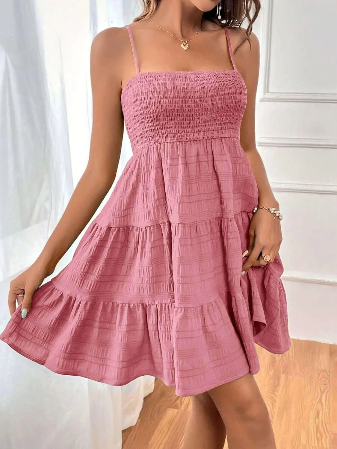 Tiered Smocked Square Neck Cami Dress – Flowy & Flattering