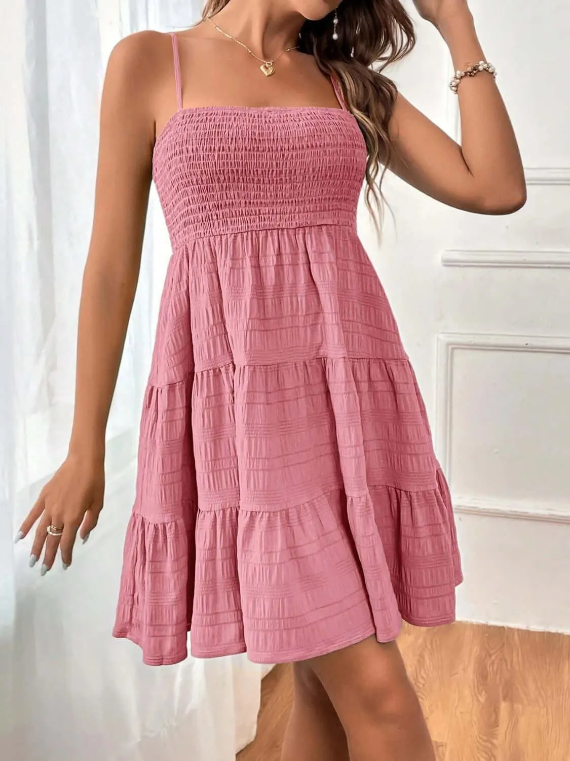 Tiered Smocked Square Neck Cami Dress – Flowy & Flattering