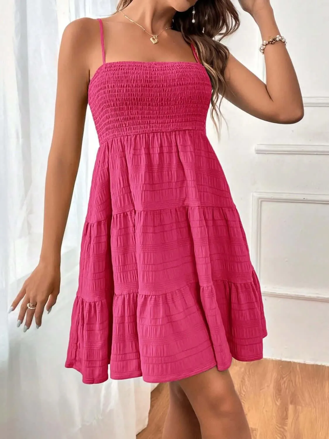 Tiered Smocked Square Neck Cami Dress – Flowy & Flattering