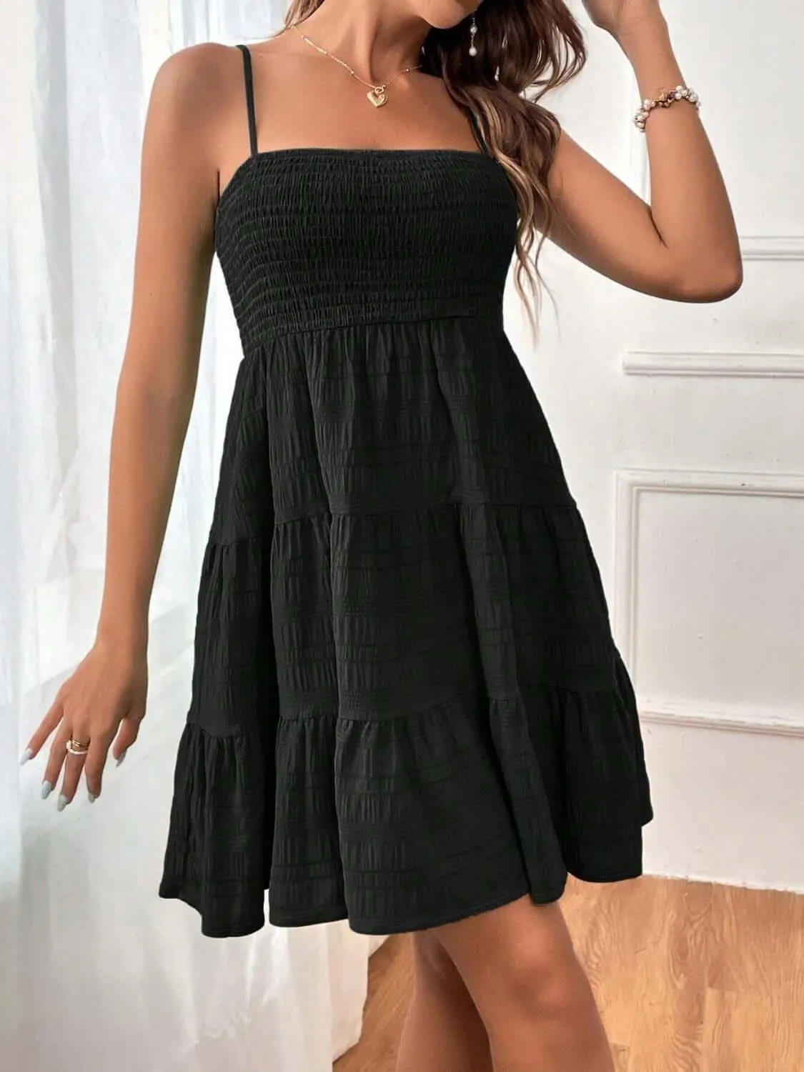 Tiered Smocked Square Neck Cami Dress – Flowy & Flattering