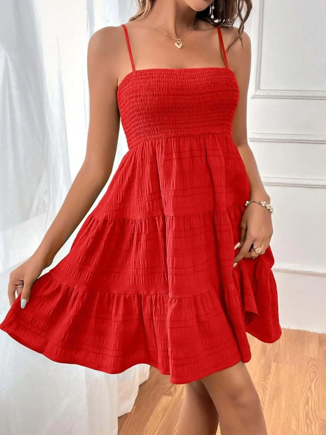 Tiered Smocked Square Neck Cami Dress – Flowy & Flattering