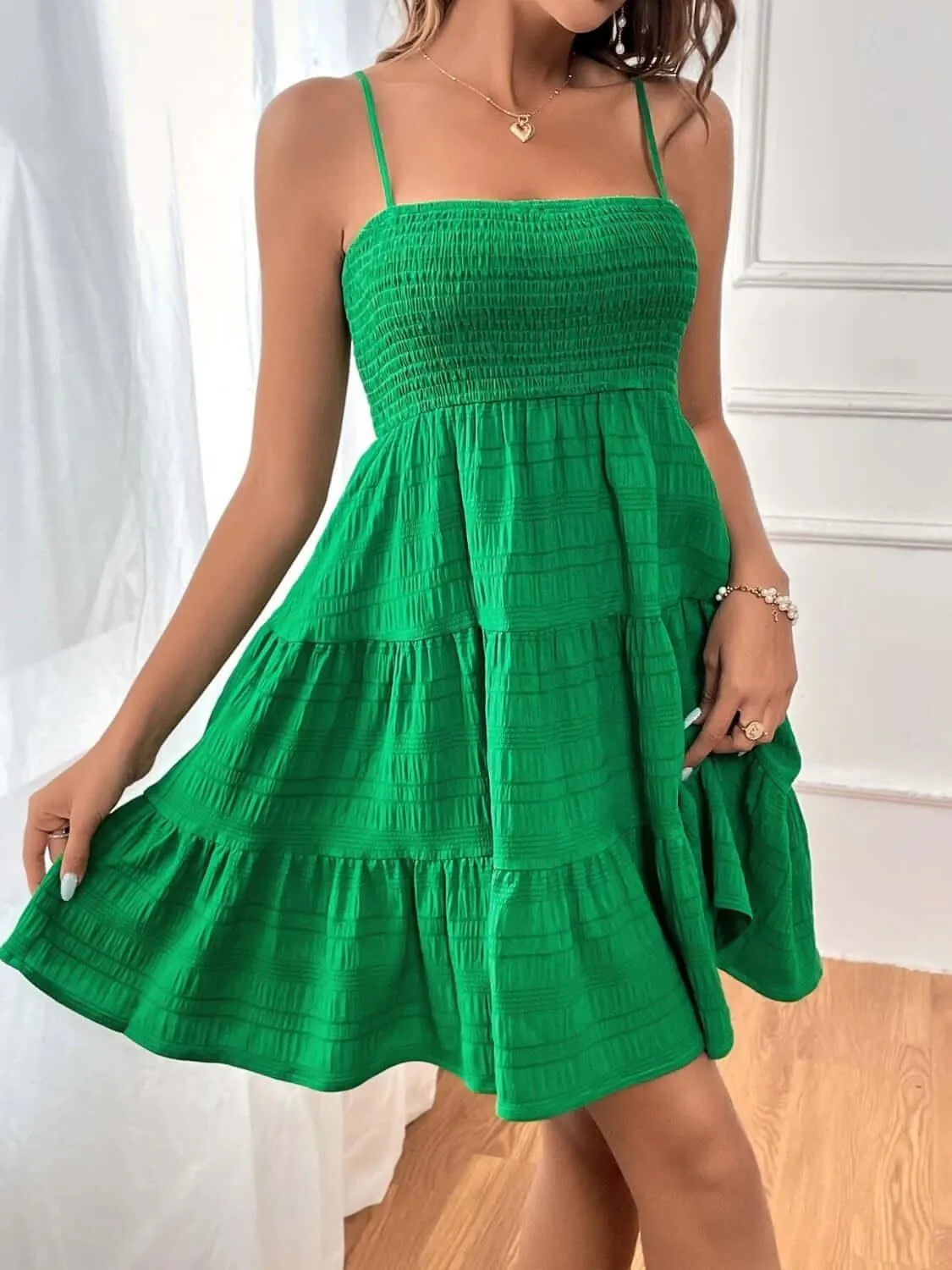 Tiered Smocked Square Neck Cami Dress – Flowy & Flattering