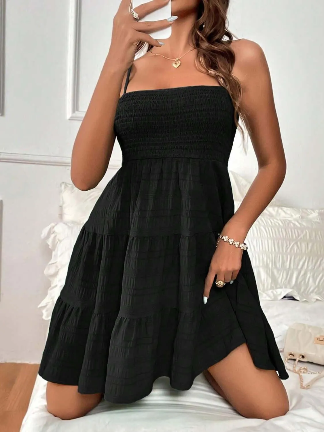Tiered Smocked Square Neck Cami Dress – Flowy & Flattering