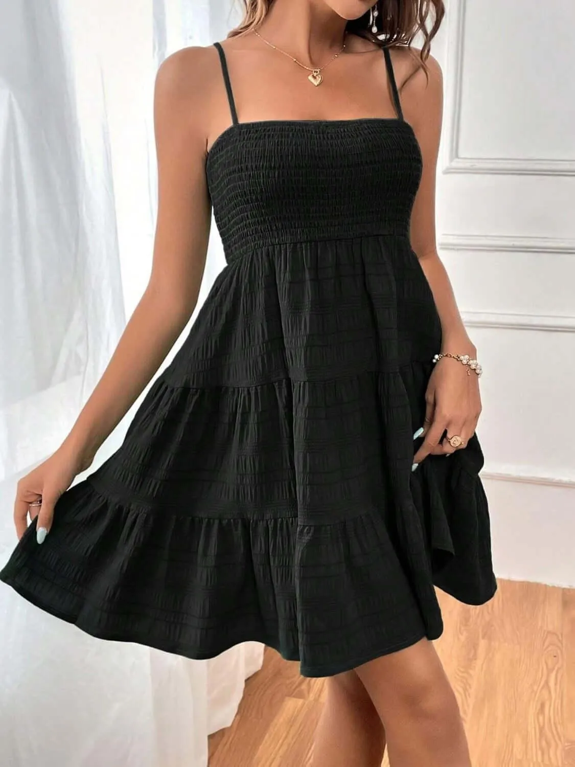 Tiered Smocked Square Neck Cami Dress – Flowy & Flattering