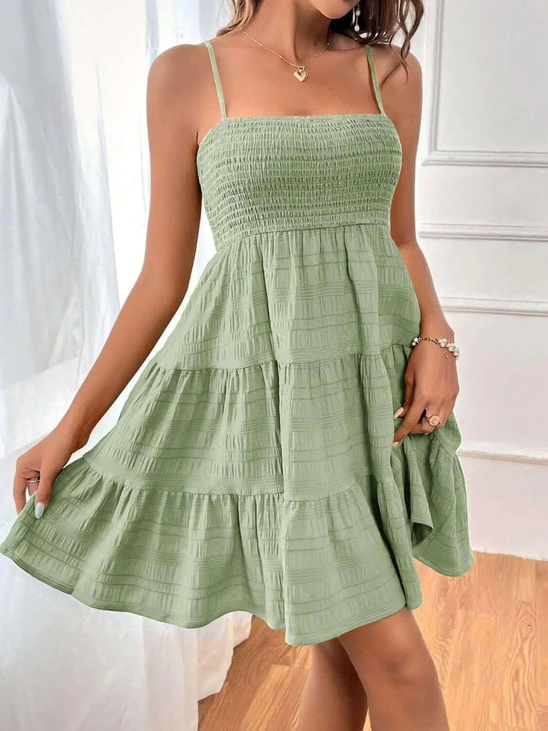 Tiered Smocked Square Neck Cami Dress – Flowy & Flattering
