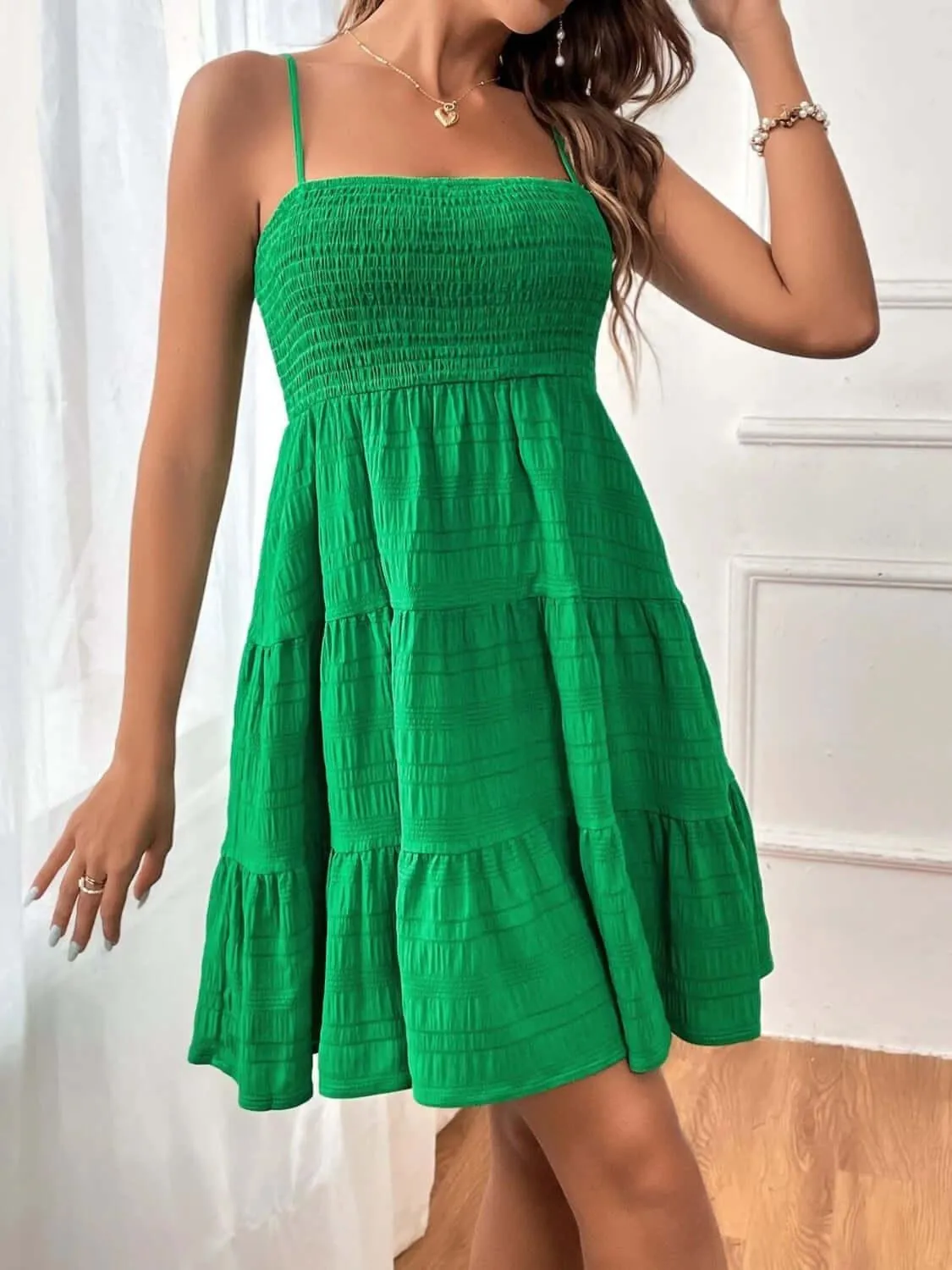 Tiered Smocked Square Neck Cami Dress – Flowy & Flattering