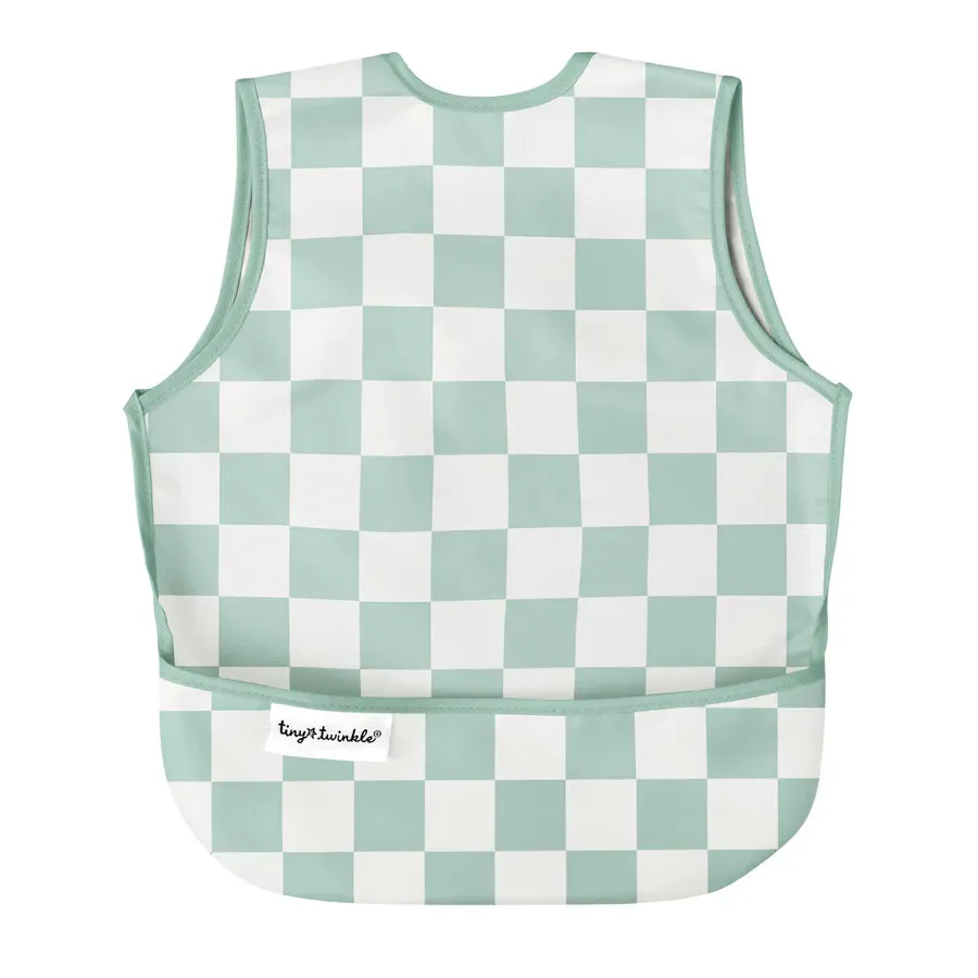 Tiny Twinkle Mess-Proof Apron Bib (Sage Checkers)