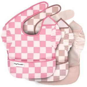 Tiny Twinkle - Mess-proof Easy Bib 3 Pack - Pink, Brown Checkers, Solid Pink