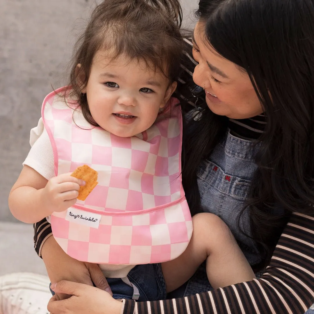 Tiny Twinkle - Mess-proof Easy Bib 3 Pack - Pink, Brown Checkers, Solid Pink