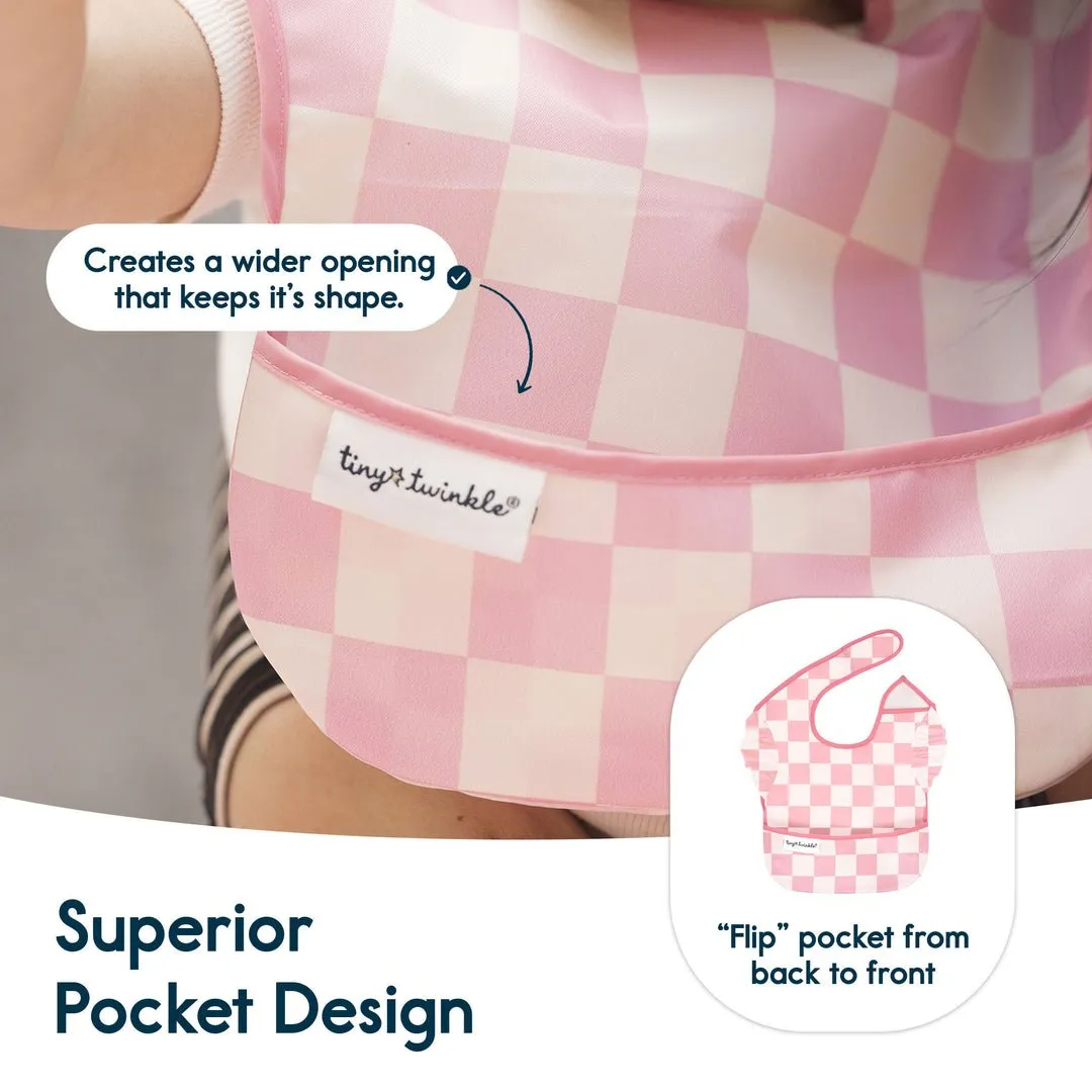 Tiny Twinkle - Mess-proof Easy Bib 3 Pack - Pink, Brown Checkers, Solid Pink