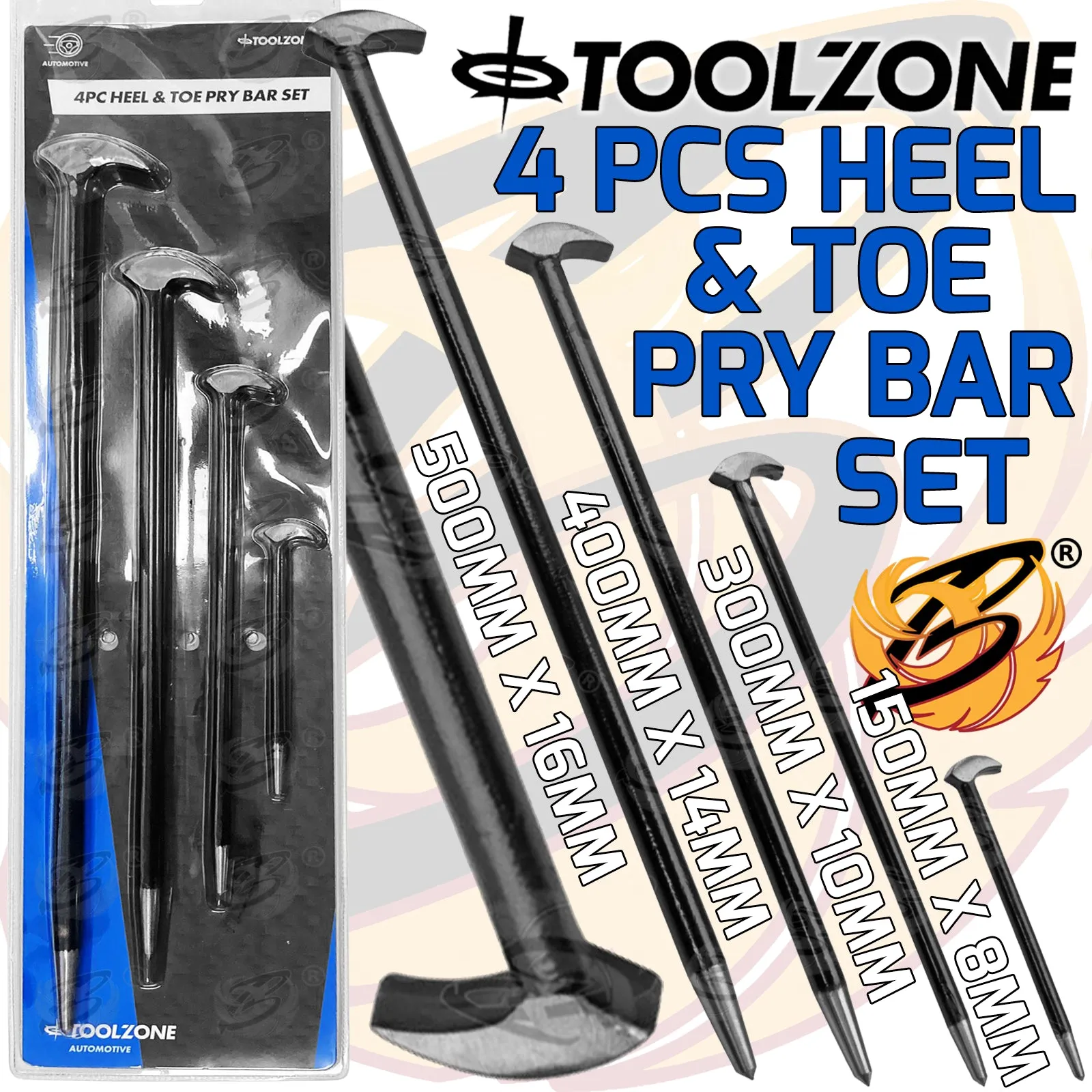 TOOLZONE 4PCS HEEL & TOE PRY BARS ( PODGER BARS )