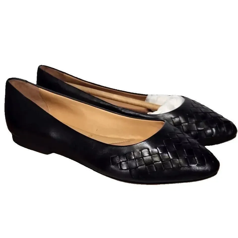 Trotters Estee Woven Leather Ballet Flat Loafer | Black US Women's Size 8M