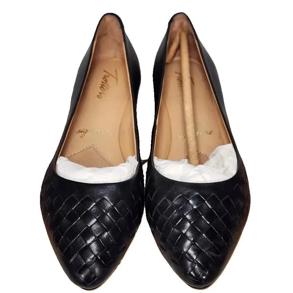 Trotters Estee Woven Leather Ballet Flat Loafer | Black US Women's Size 8M