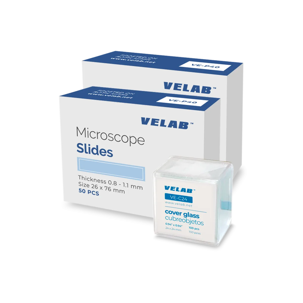 VELAB 100 pcs VE-P40 Microscope Slides Double Forsted& 100 pcs VE-C24 (24X24mm)