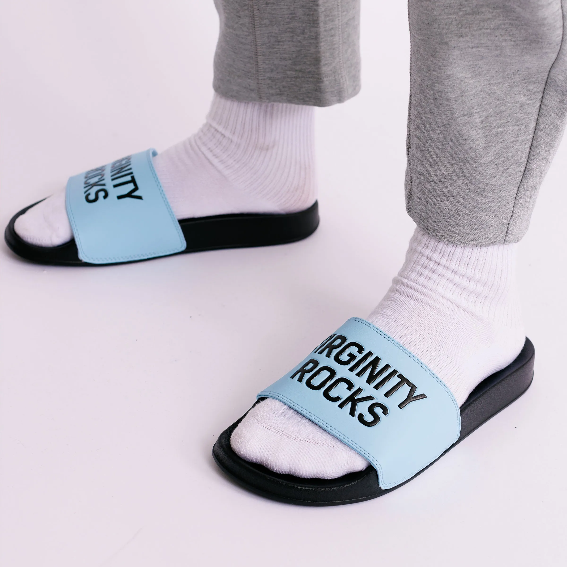 Virginity Rocks Black/Light Blue Slides