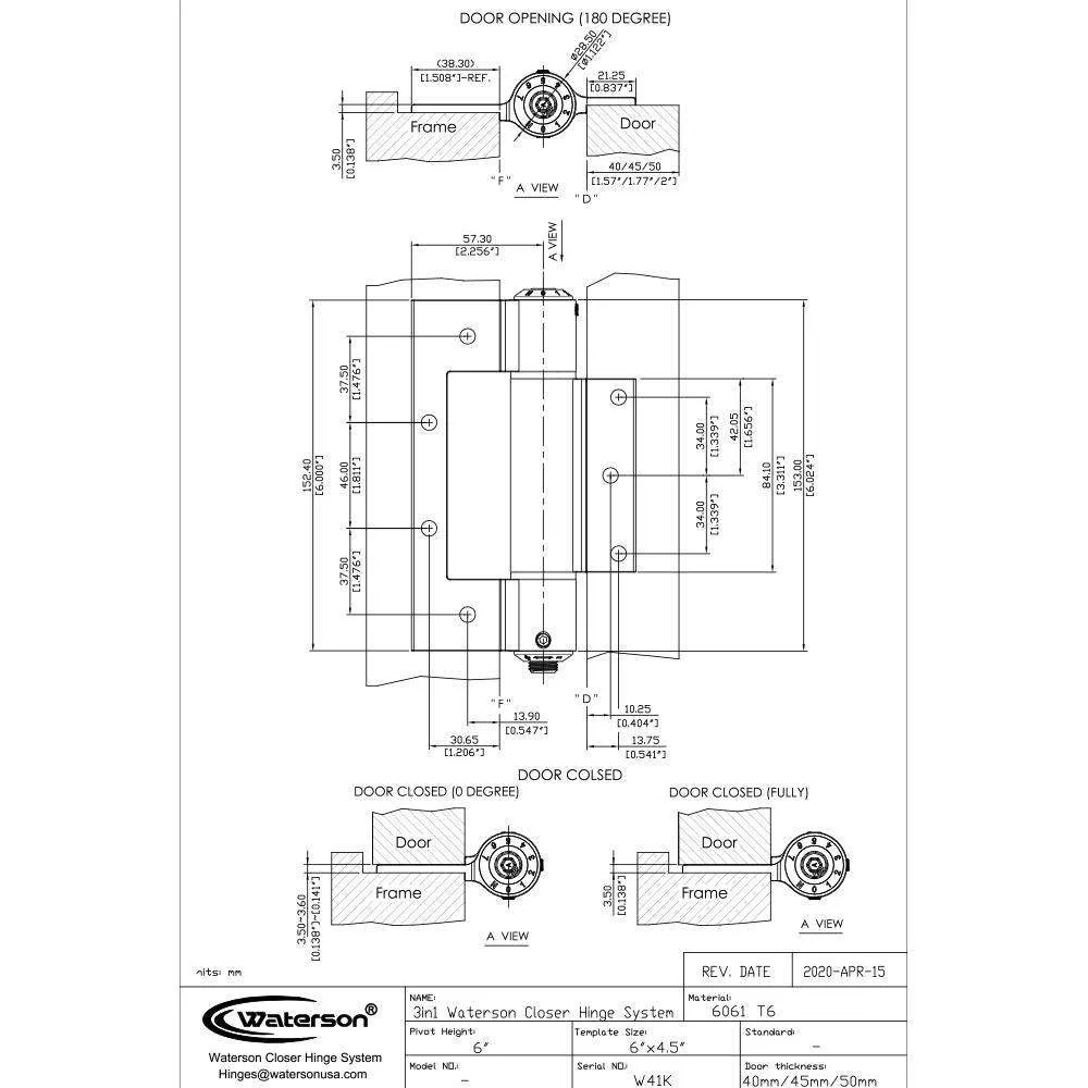 W41K-C3  | Mechanical Adjustable Interfold Self Closing Hinge | Residential Aluminum Hinge | 3 Packs