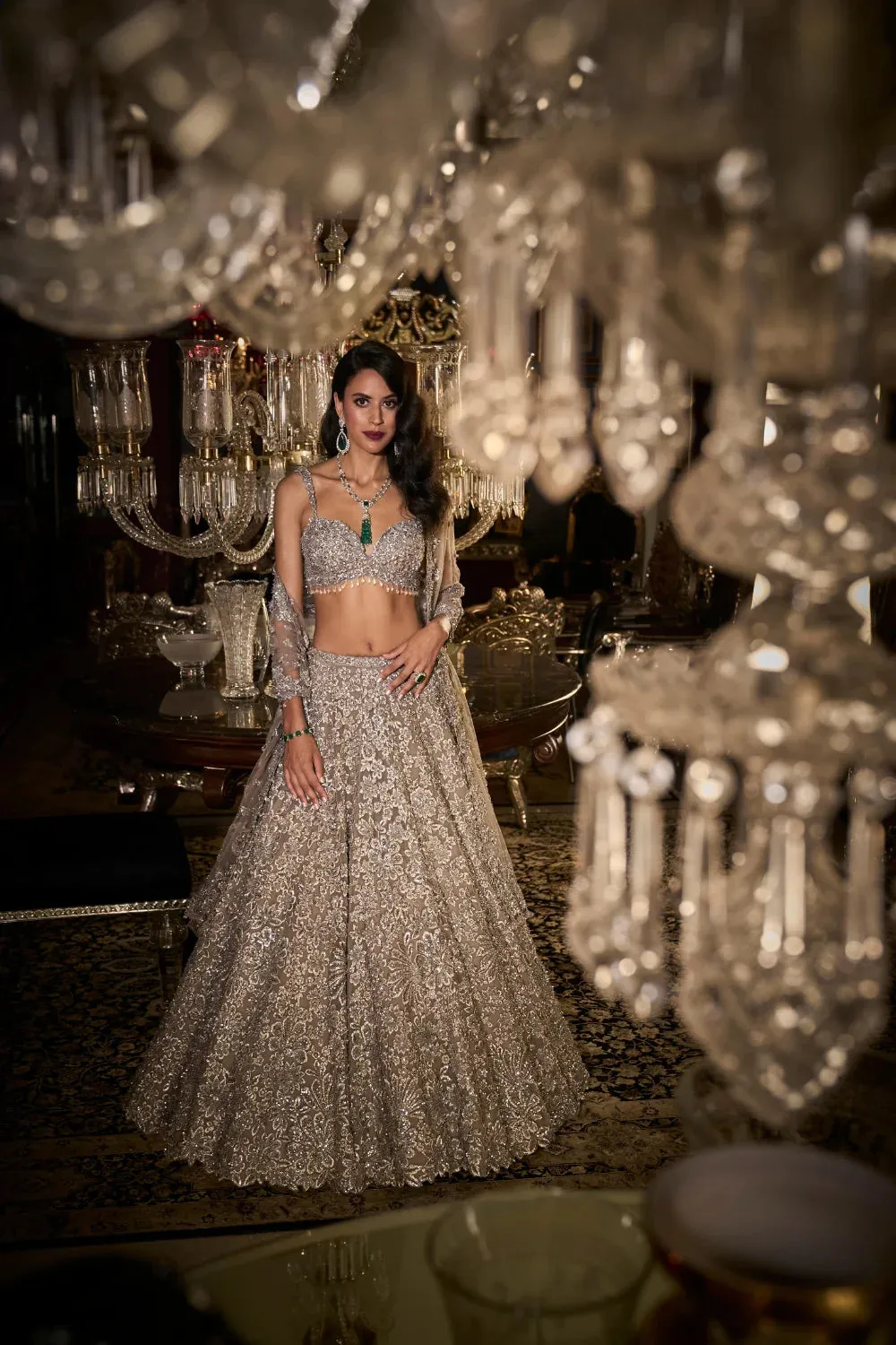 White Sequin Lehenga Set
