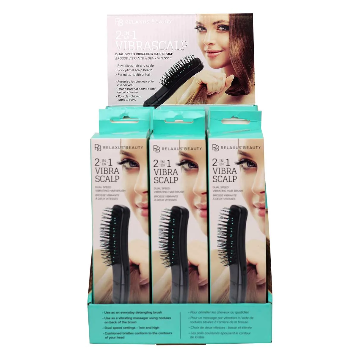 Wholesale 2-In-1 Vibra Scalp Detangling Hair Brush -Displayer of 12