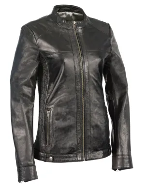 Women's butter soft lamb skin Blk Leather with stand up collar scuba jacket