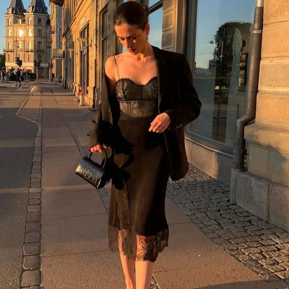 Women's Lace Strappy Slit Dress