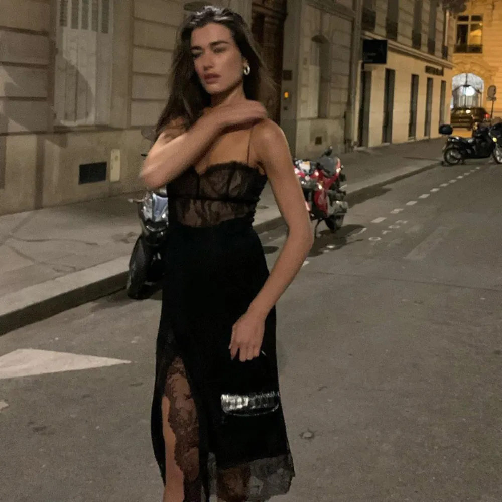 Women's Lace Strappy Slit Dress