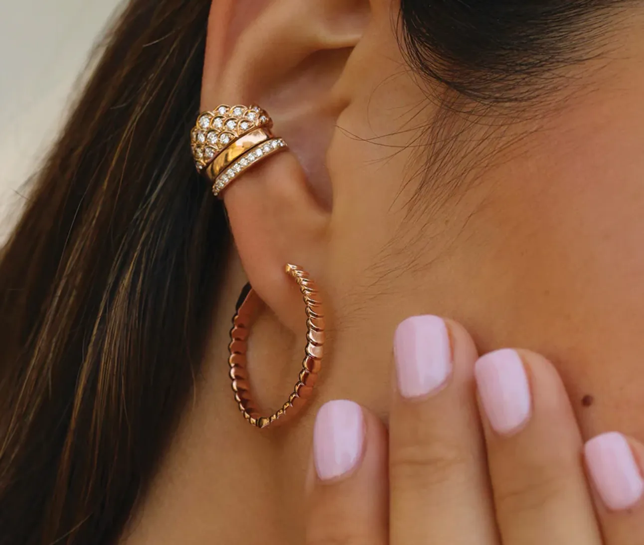 Yellow Gold Single Row Diamond Ear Cuff