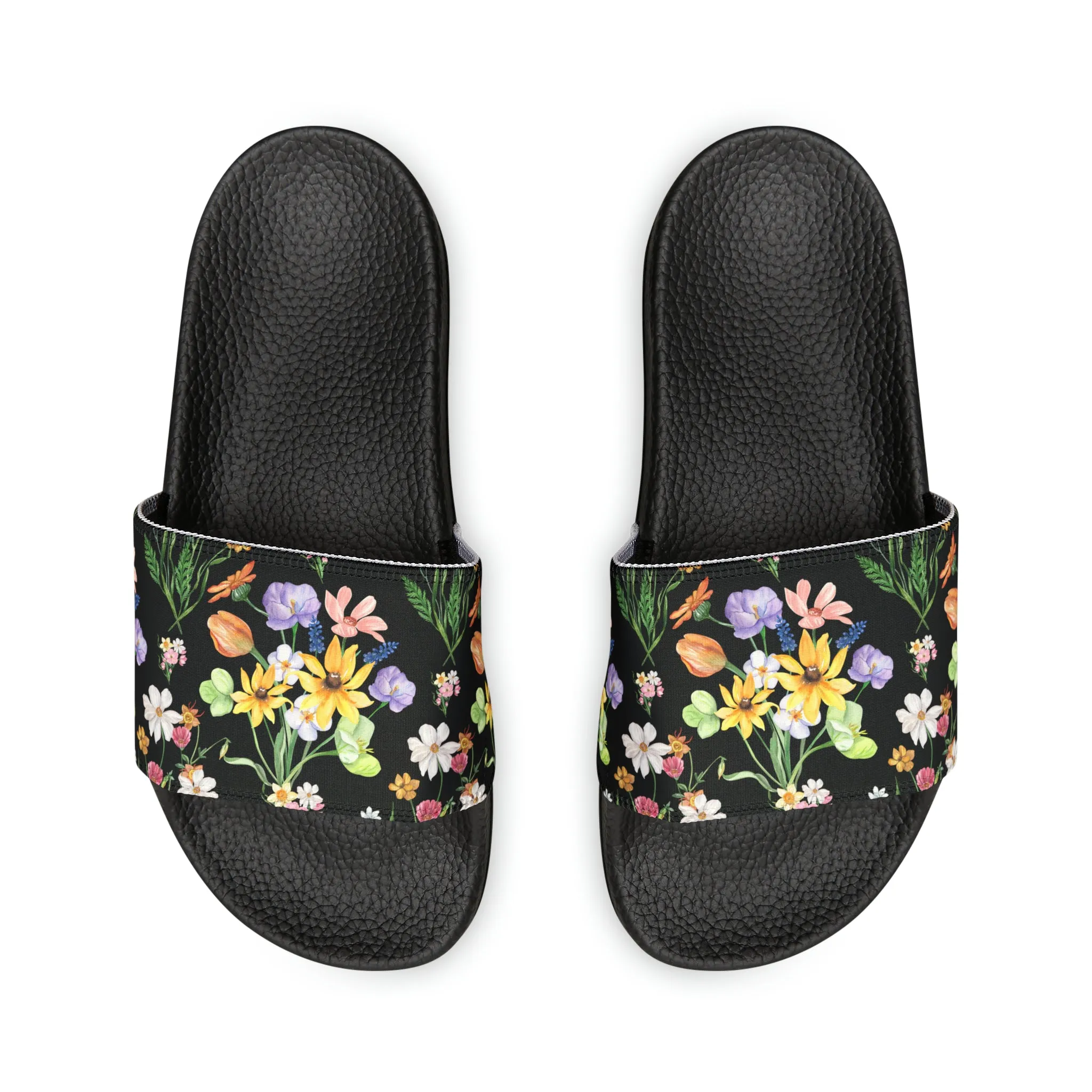 Yvonne Floral Pattern on Black Women's PU Slide Sandals