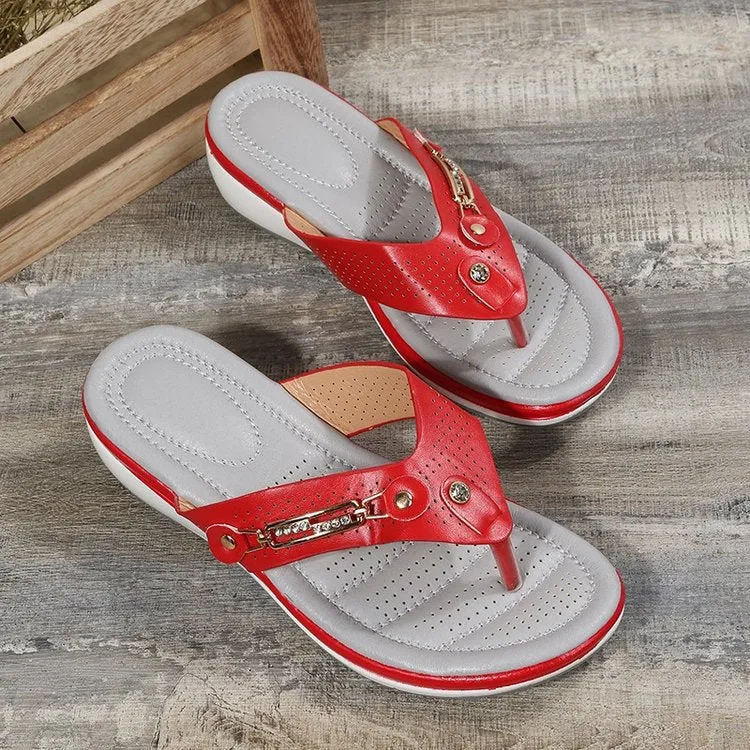 Zip Thong Flip-Flops Wedge Platform